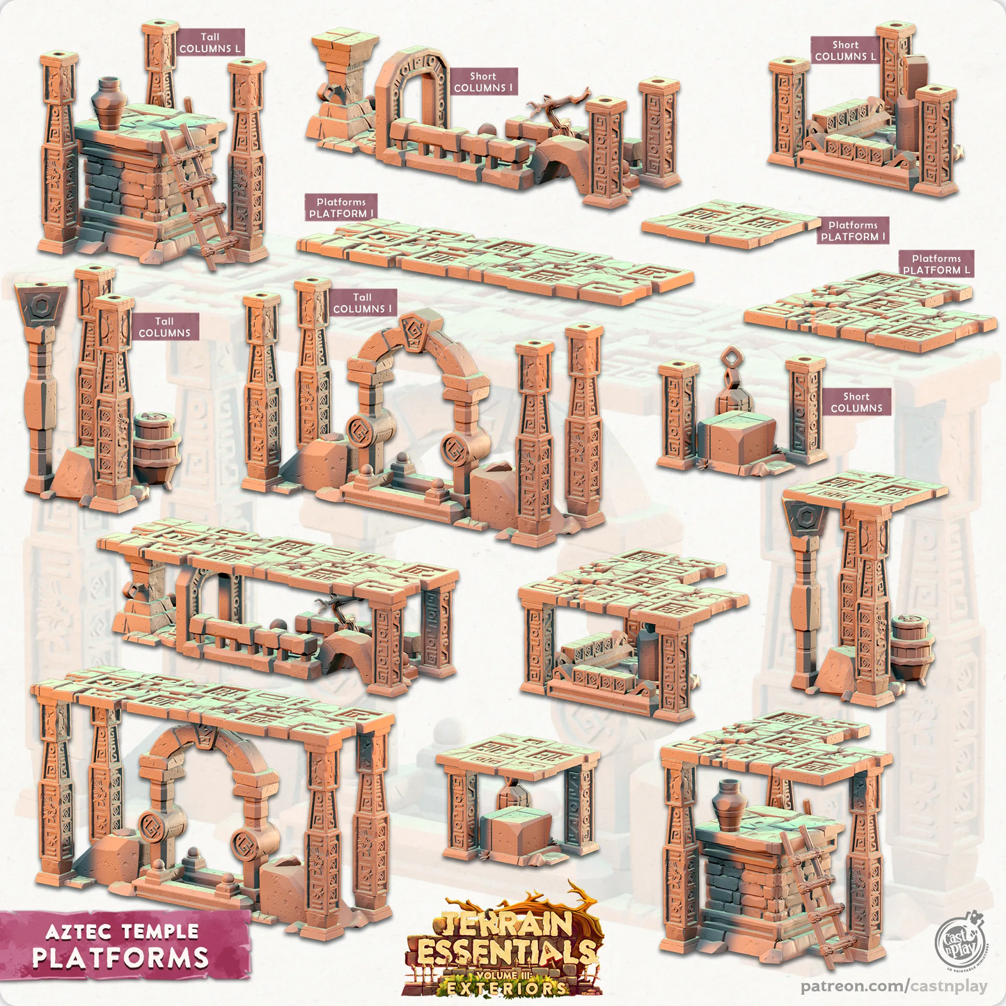 Aztec Temple Set | TTRPG Scatter Diorama Dollhouse Miniature | Terrain Essentials