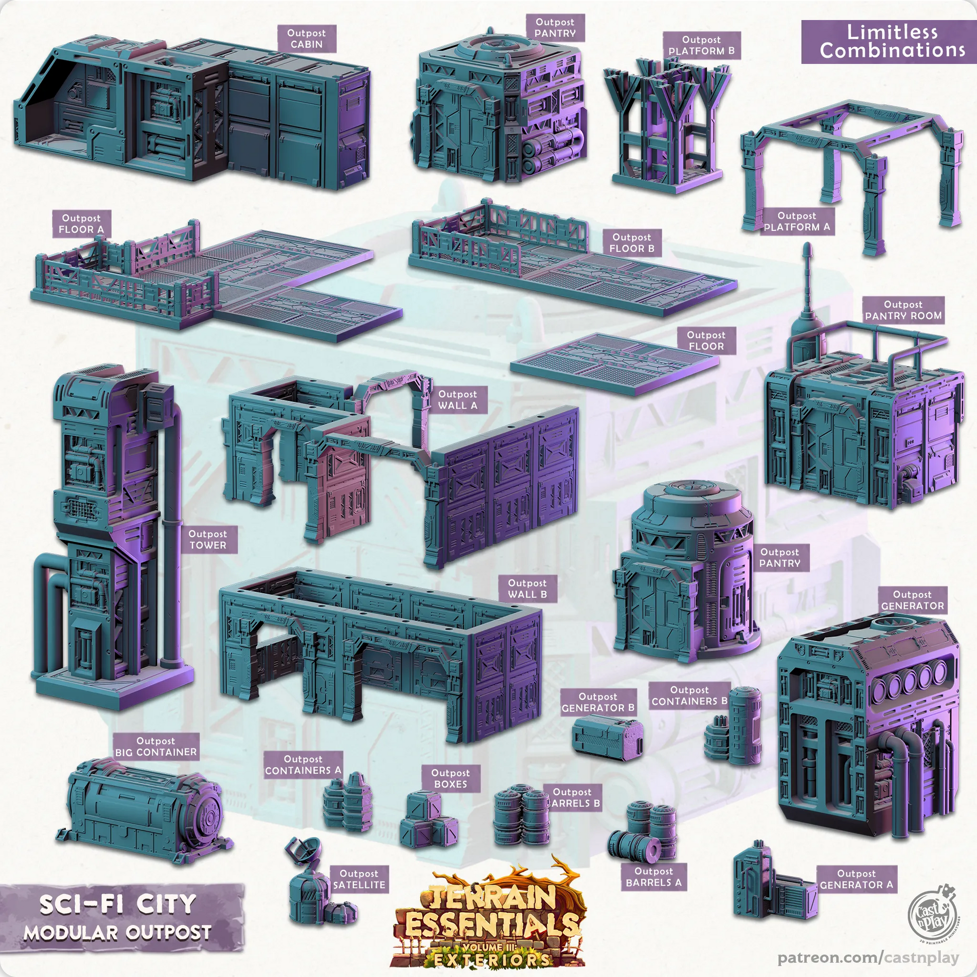 Sci-Fi City Set | TTRPG Scatter Diorama Dollhouse Miniature | Terrain Essentials