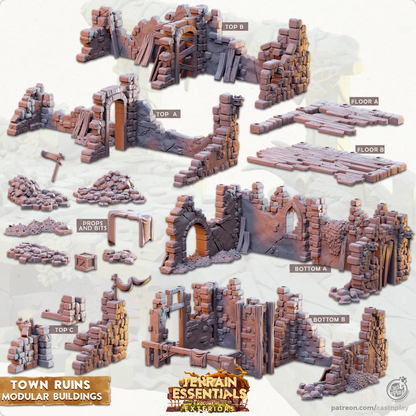 Town Ruins Set | TTRPG Scatter Diorama Dollhouse Miniature | Terrain Essentials