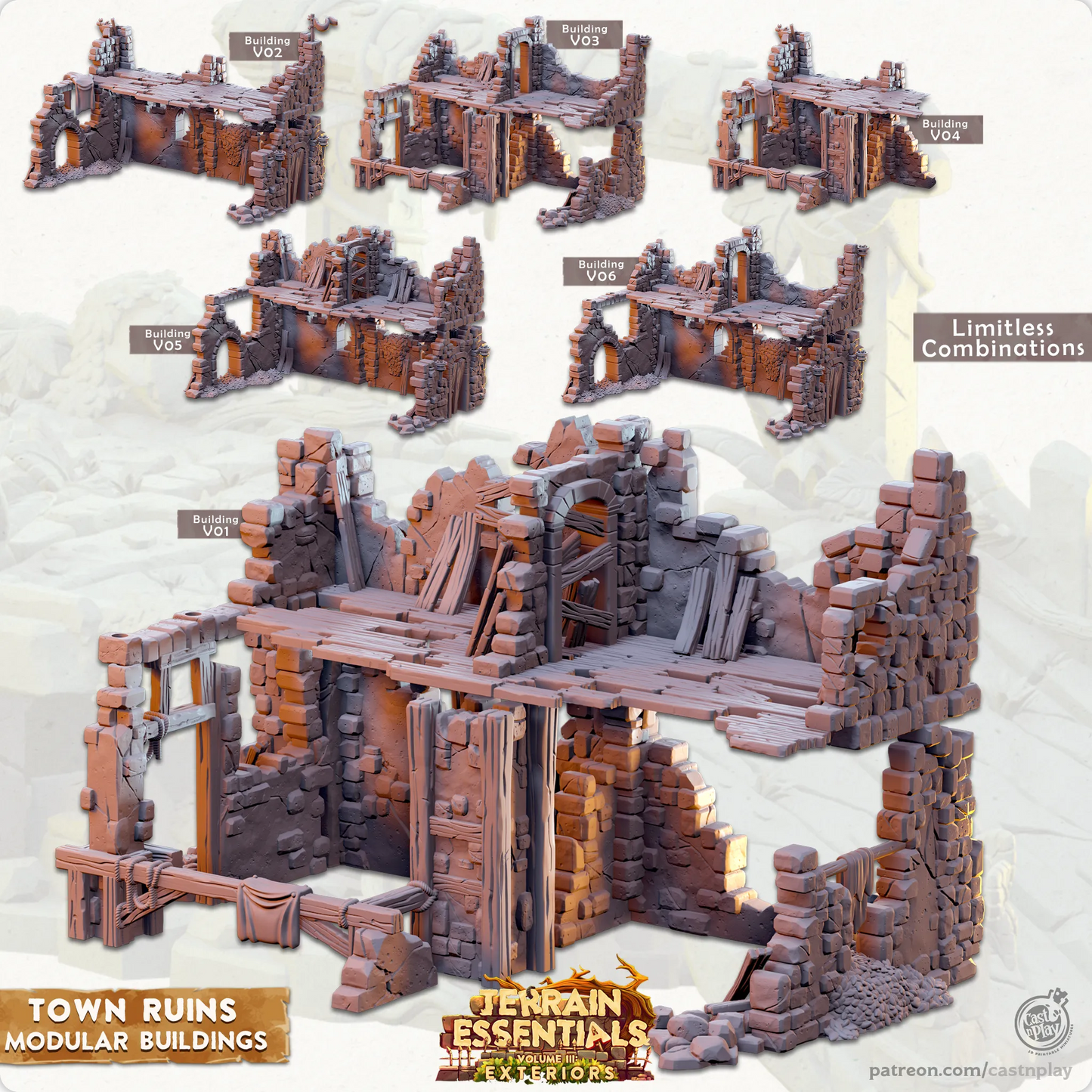 Town Ruins Set | TTRPG Scatter Diorama Dollhouse Miniature | Terrain Essentials