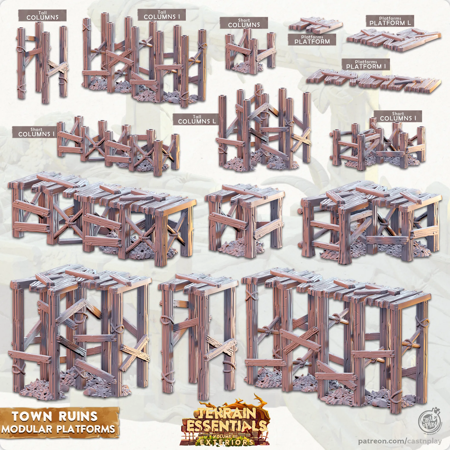 Town Ruins Set | TTRPG Scatter Diorama Dollhouse Miniature | Terrain Essentials