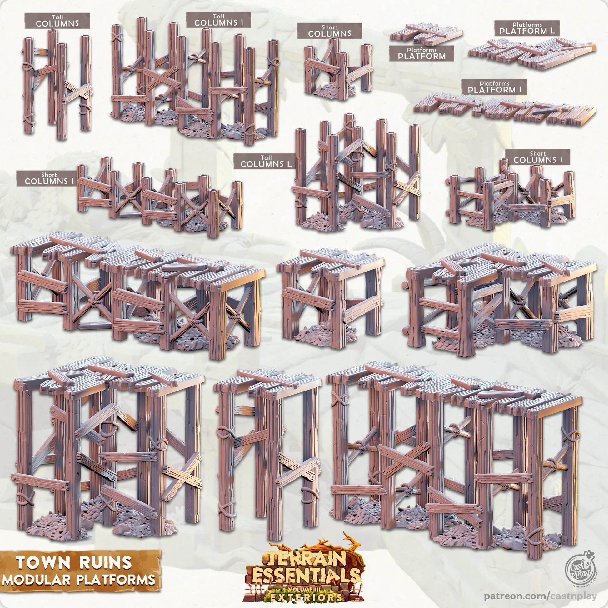 Town Ruins Set | TTRPG Scatter Diorama Dollhouse Miniature | Terrain Essentials