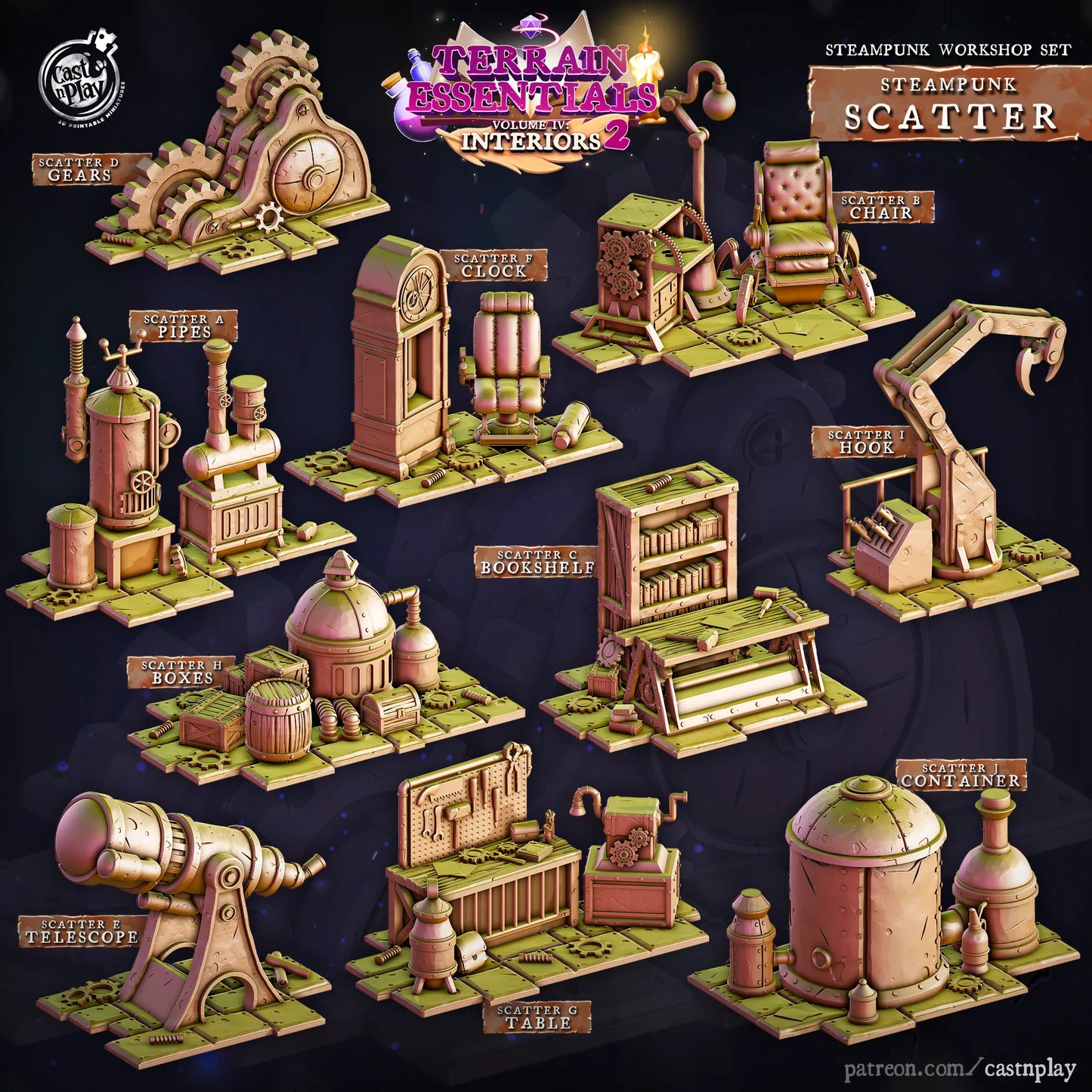 Steampunk Workshop Set | TTRPG Scatter Diorama Dollhouse Miniature | Terrain Essentials