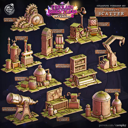 Steampunk Workshop Set | TTRPG Scatter Diorama Dollhouse Miniature | Terrain Essentials