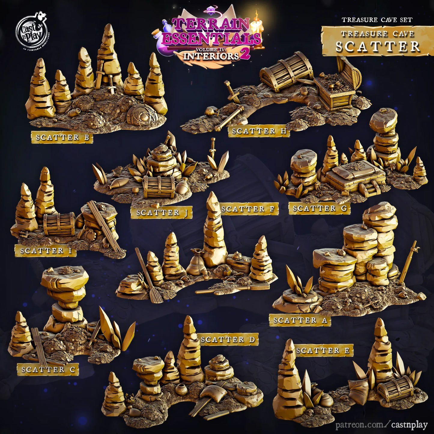 Treasure Cave Set | TTRPG Scatter Diorama Dollhouse Miniature | Terrain Essentials