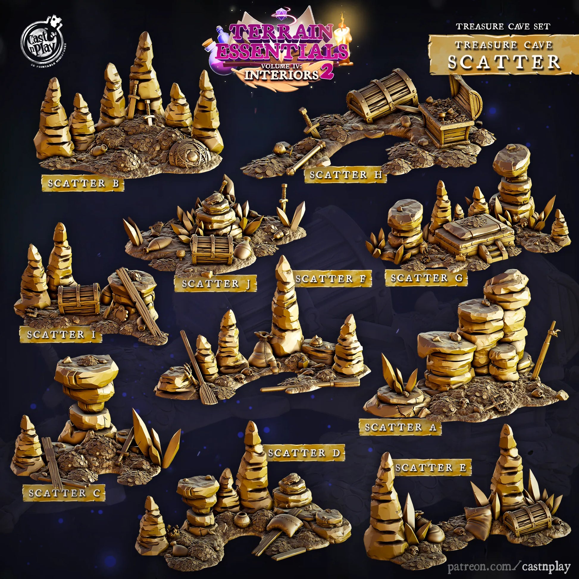 Treasure Cave Set | TTRPG Scatter Diorama Dollhouse Miniature | Terrain Essentials