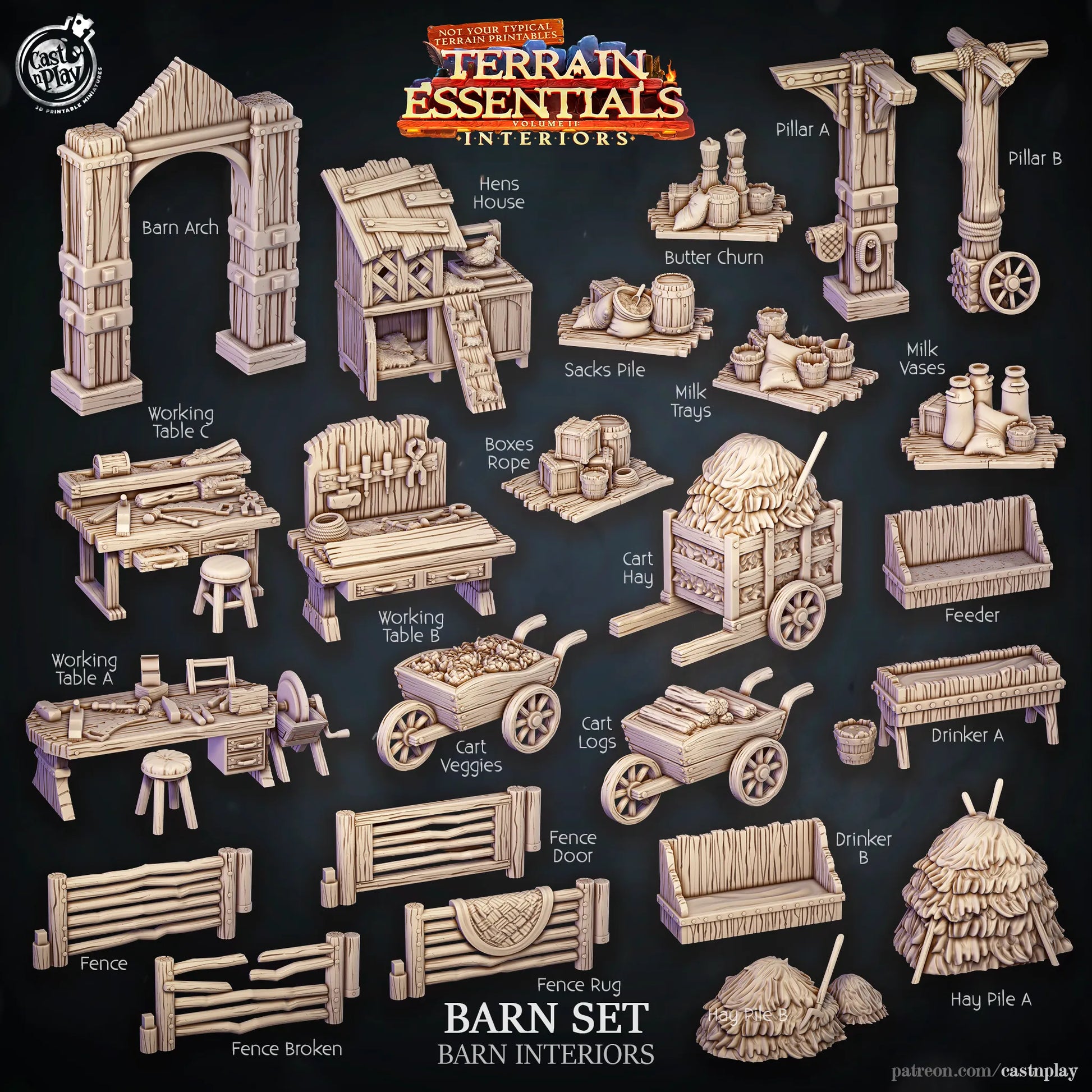 Barn Set | TTRPG Scatter Diorama Dollhouse Miniature | Terrain Essentials