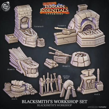 Blacksmith's Workshop Set | TTRPG Scatter Diorama Dollhouse Miniature | Terrain Essentials