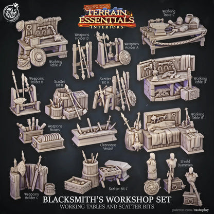 Blacksmith's Workshop Set | TTRPG Scatter Diorama Dollhouse Miniature | Terrain Essentials