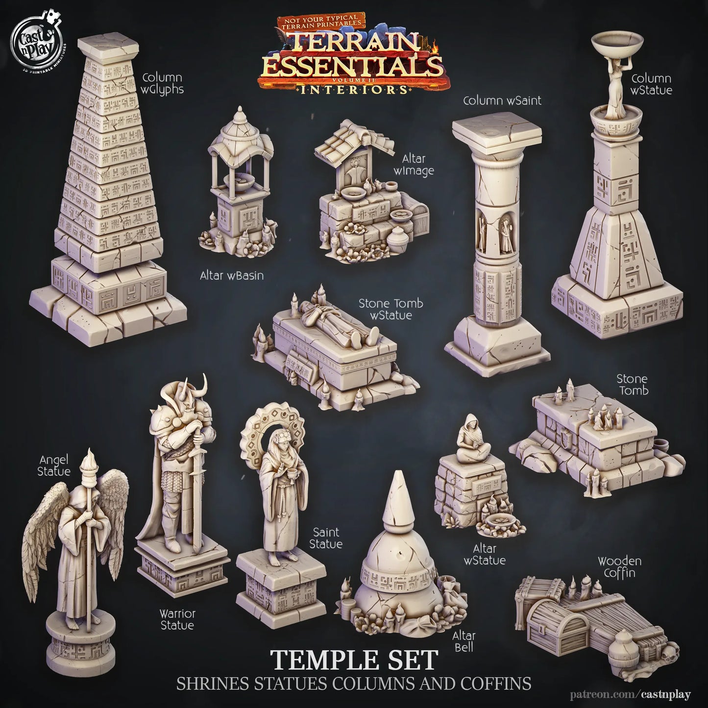Temple Set | TTRPG Scatter Diorama Dollhouse Miniature | Terrain Essentials