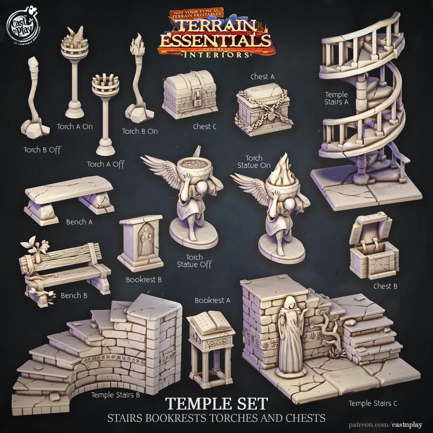 Temple Set | TTRPG Scatter Diorama Dollhouse Miniature | Terrain Essentials