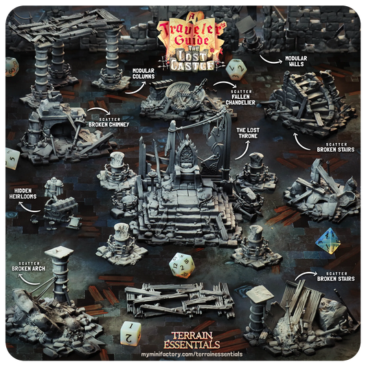 The Lost Castle Set | TTRPG Scatter Diorama Dollhouse Miniature | Terrain Essentials
