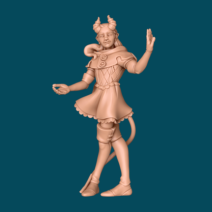 TTRPG D&D miniature of a dancing demon named Tango, from Candle-lit Dance set by Awkward Penguin Minis, by Tattles Told 3D.
