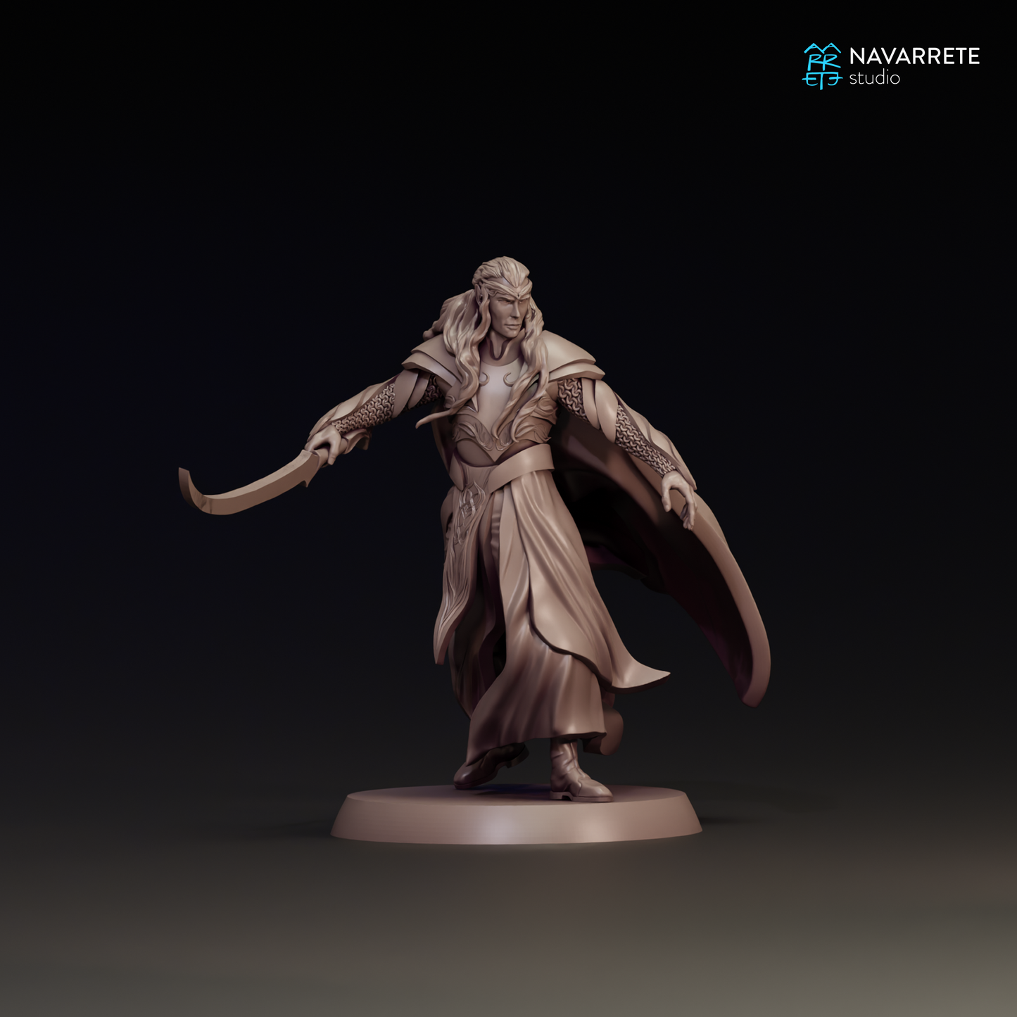 Thalionir miniature from Elf Lords tabletop game by Tattles Told 3D, detailed fantasy elf figure with armor and weapon.