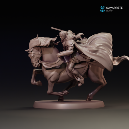 Detailed image of Thalionir miniature from Elf Lords set by Tattles Told 3D, featuring a regal elf with intricate armor and weaponry.