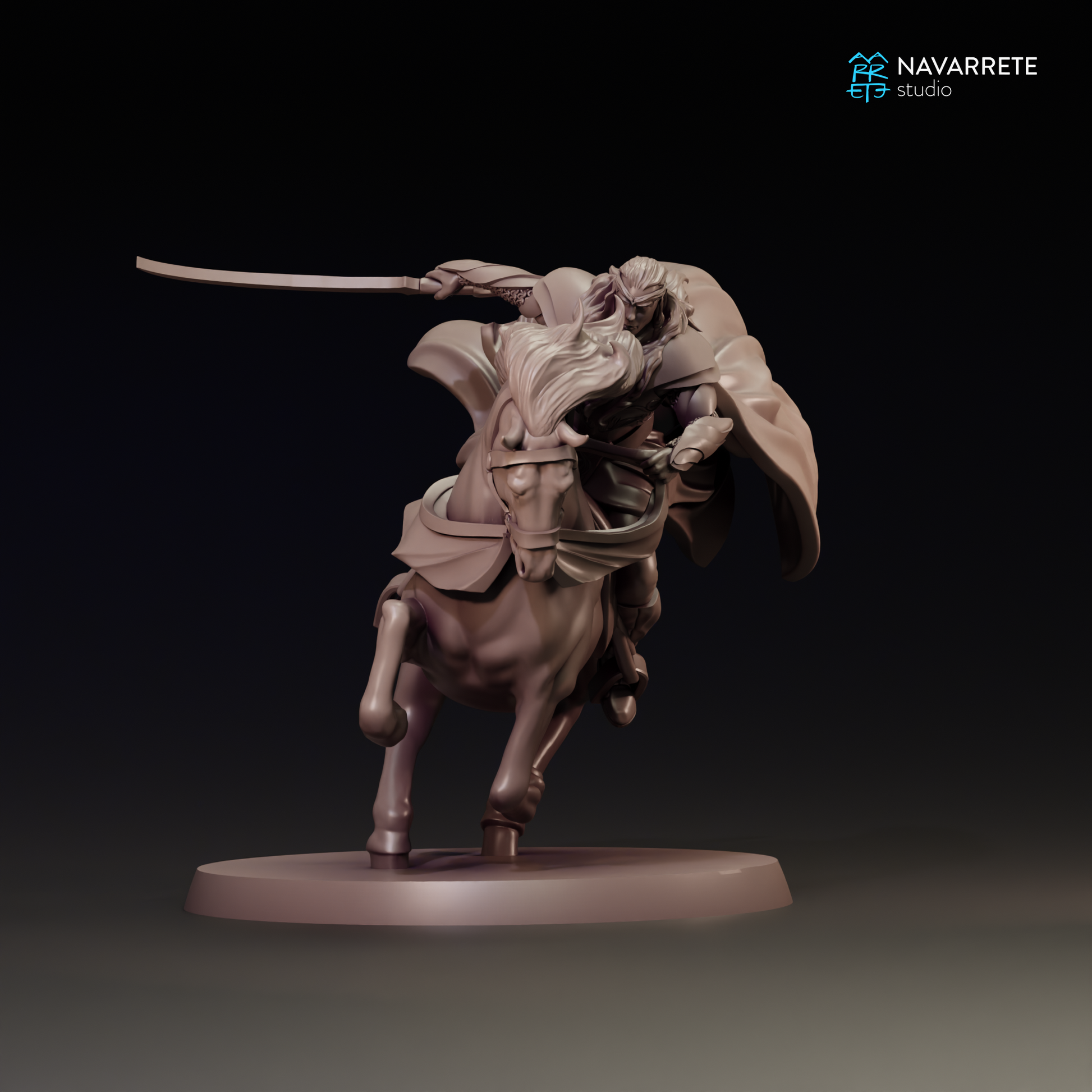 Miniature of Thalionir, the elf lord, from Tattles Told 3D's Elf Lords tabletop gaming set, showing detailed elf armor and weapon.