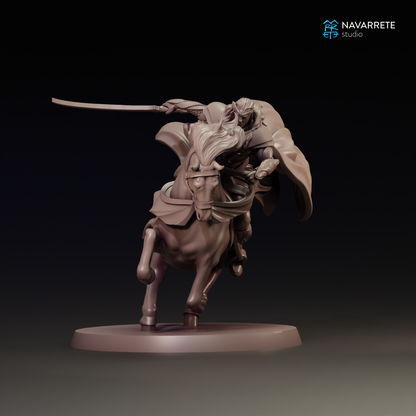 Miniature of Thalionir, the elf lord, from Tattles Told 3D's Elf Lords tabletop gaming set, showing detailed elf armor and weapon.