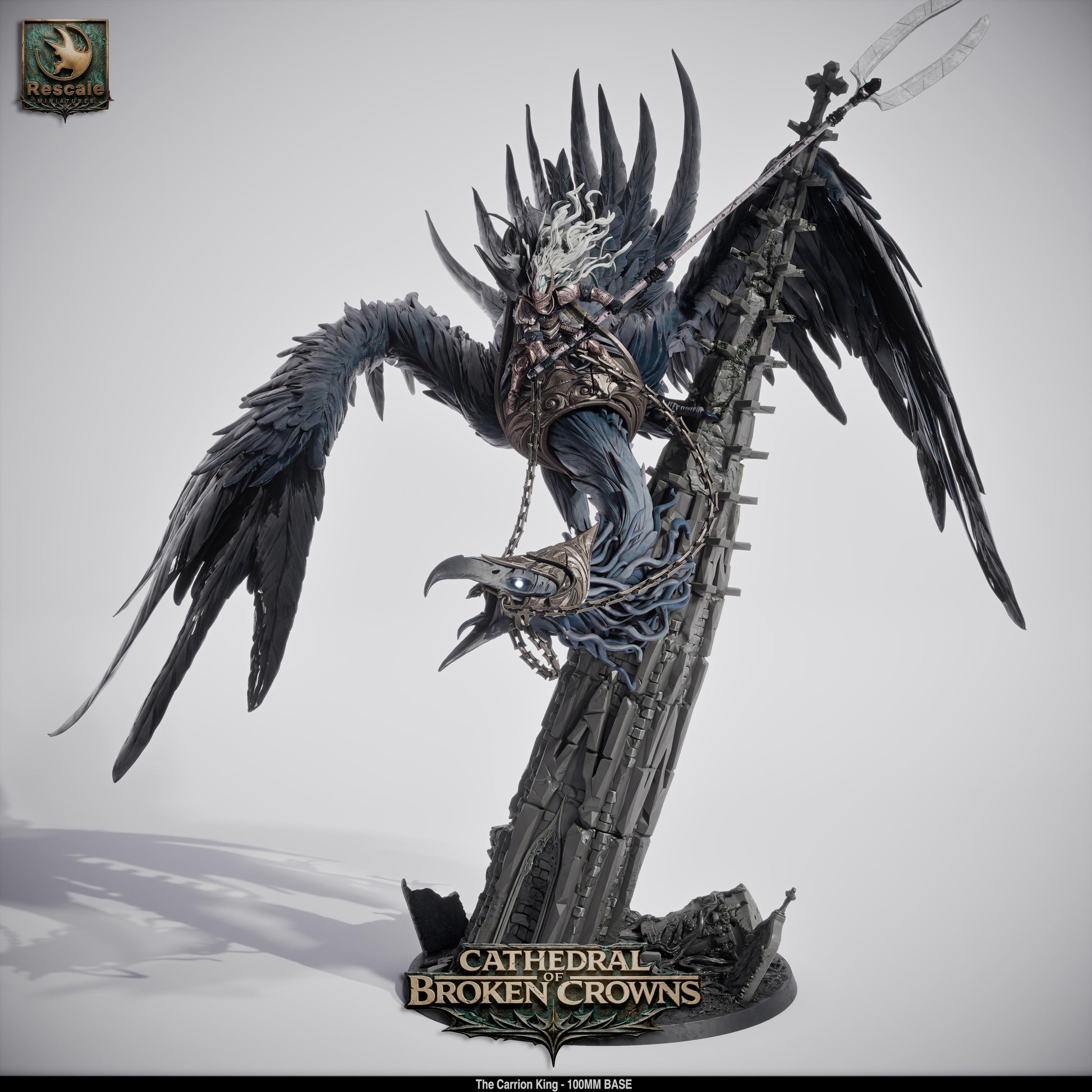 Rescaled Carrion King miniature from Cathedral of Broken Crowns set, detailed D&D TTRPG figure by Tattles Told 3D.