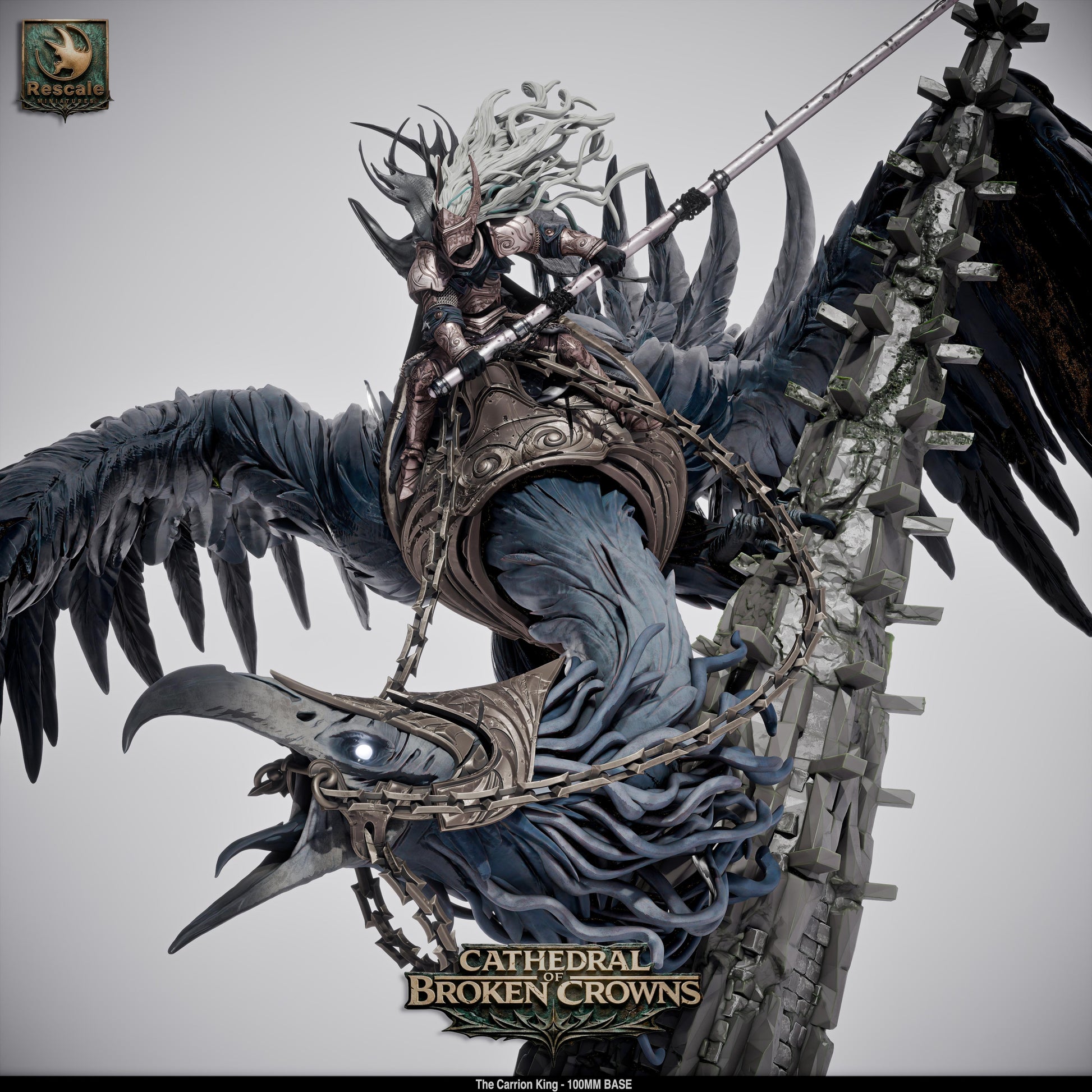 Rescaled Carrion King miniature from Cathedral of Broken Crowns for D&D TTRPG, by Tattles Told 3D, detailed fantasy tabletop figure.