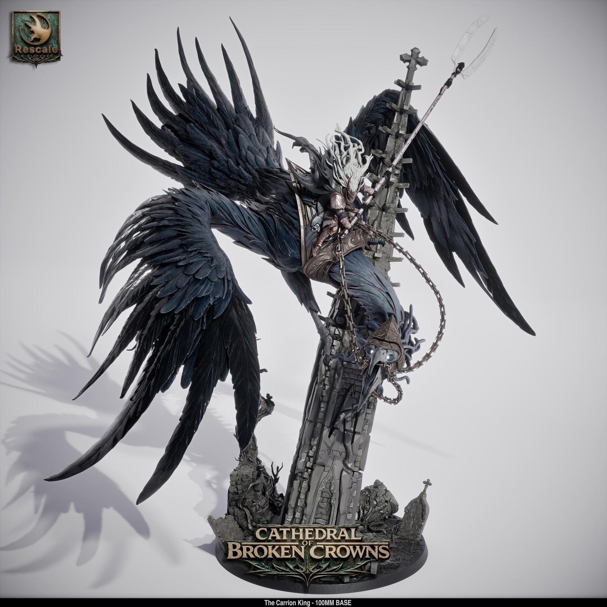 Rescaled Carrion King miniature from Cathedral of Broken Crowns for D&D TTRPG, by Tattles Told 3D, showing detailed sculpt with dark textures.