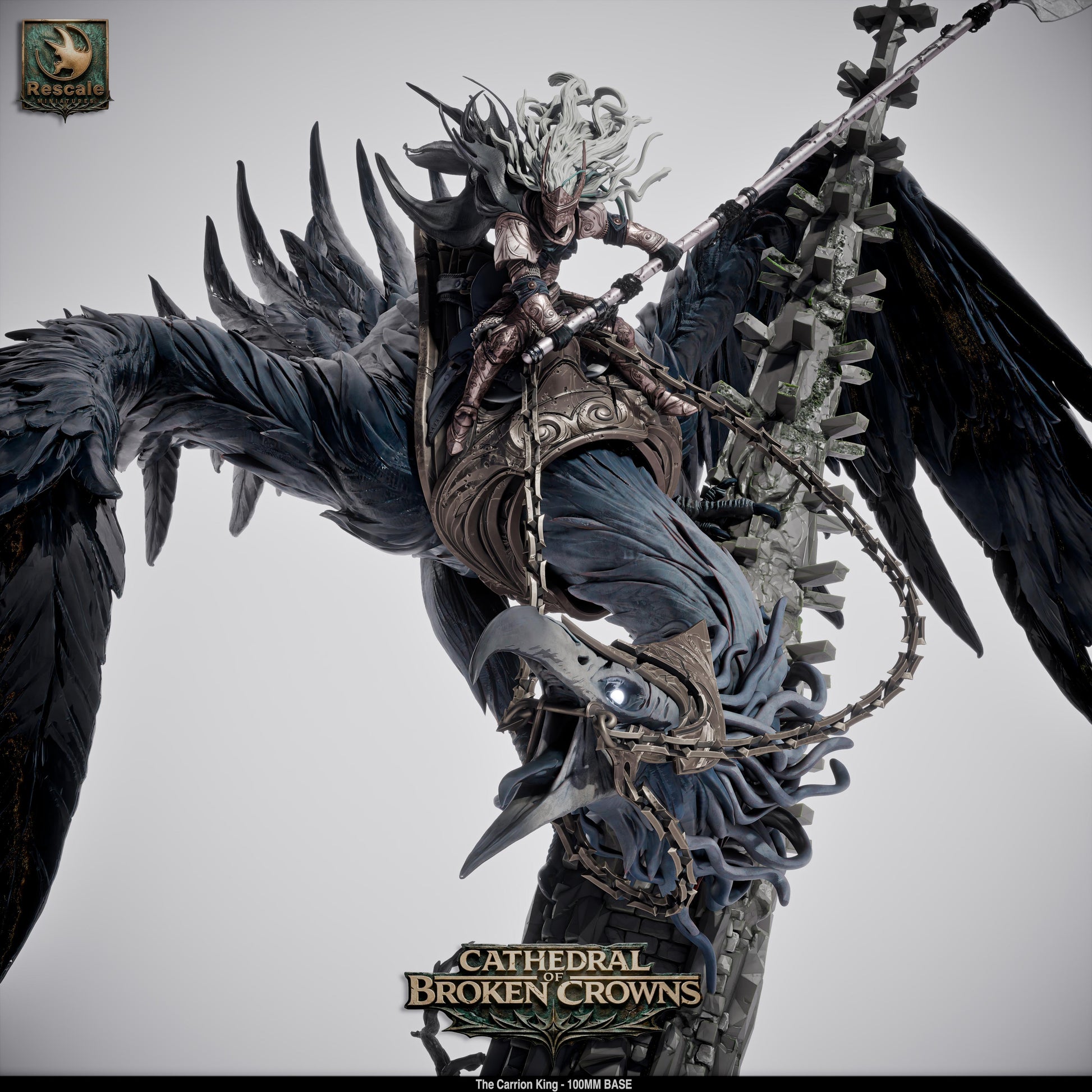 Rescaled Carrion King miniature from Cathedral of Broken Crowns for D&D TTRPG, crafted by Tattles Told 3D, detailed fantasy figure.