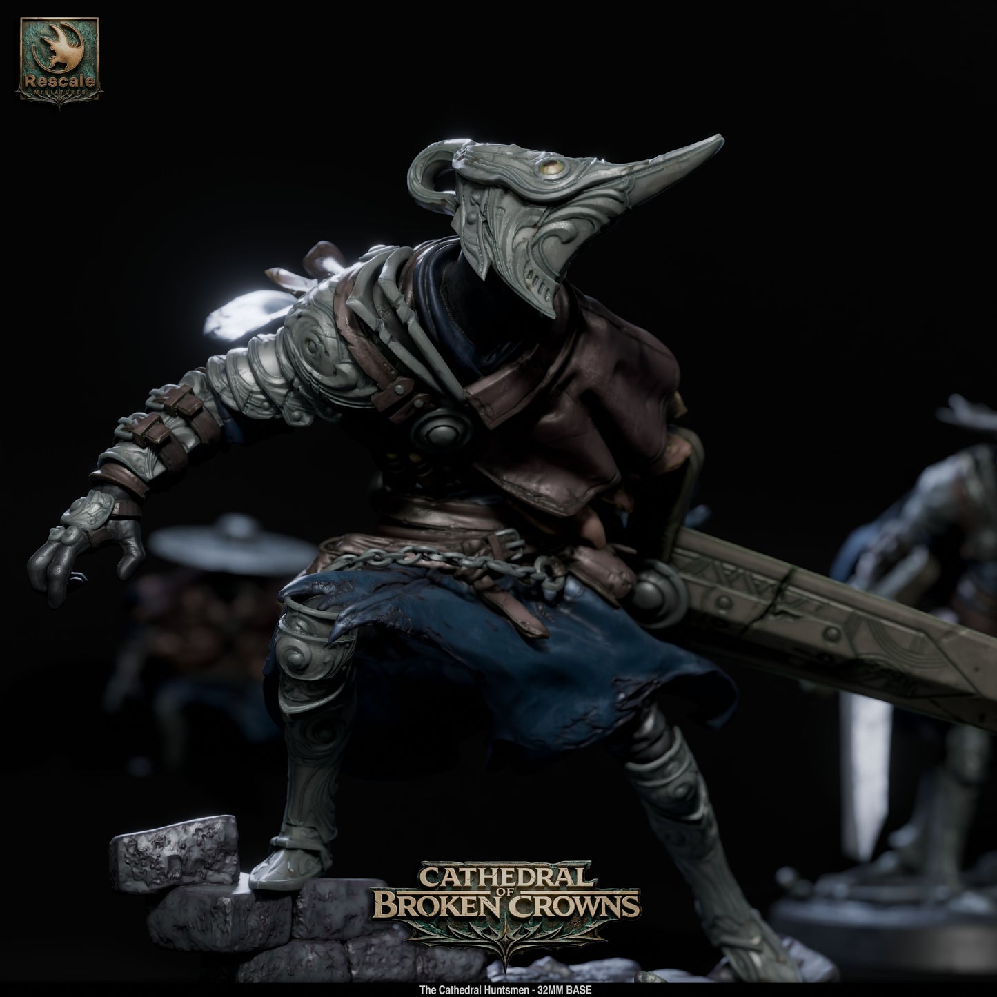 Black Cathedral Huntsman miniature from Tattles Told 3D, detailed D&D TTRPG miniature of a gothic-inspired character in armor and cloak.