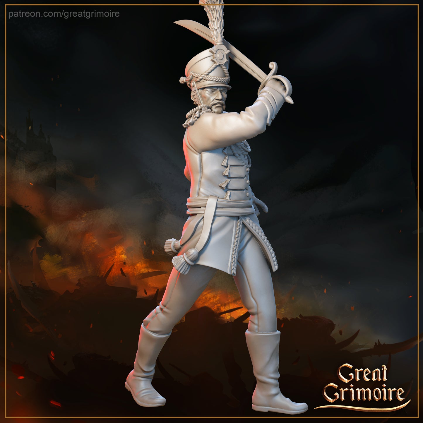 Brave Hussars, European Light Cavalry | Macabre Dance of Tails and Sabers | D&D Tabletop Miniature | Great Grimoire