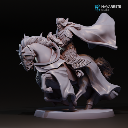 Detailed image of The King on a Horse tabletop gaming miniature by Tattles Told 3D, featuring a regal figure riding a horse.