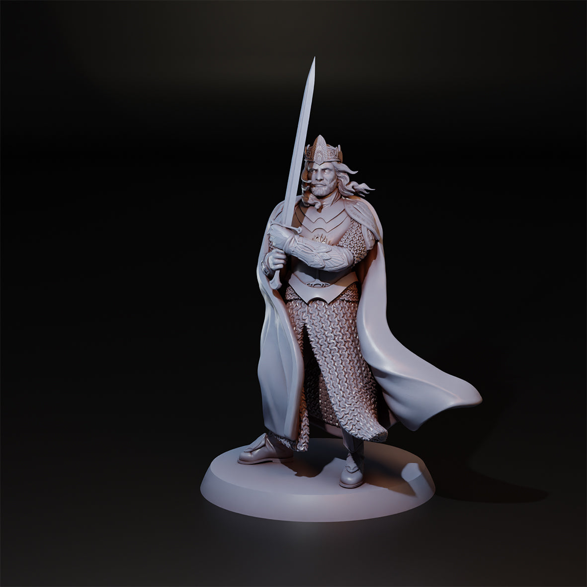 Detailed image of The King miniature bust by Tattles Told 3D, showcasing a regal tabletop gaming character in intricate armor.