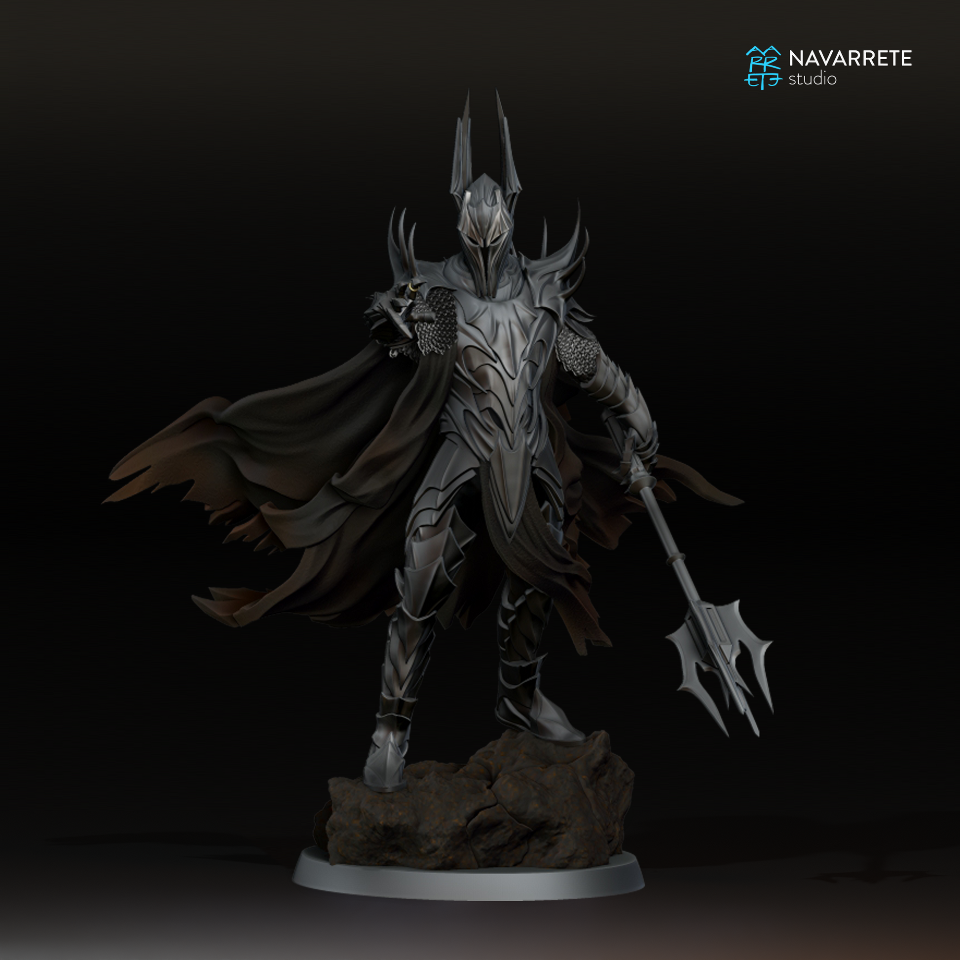 Detailed image of The Lord of Shadows tabletop gaming miniature by Tattles Told 3D, featuring dark armor and shadowy details.