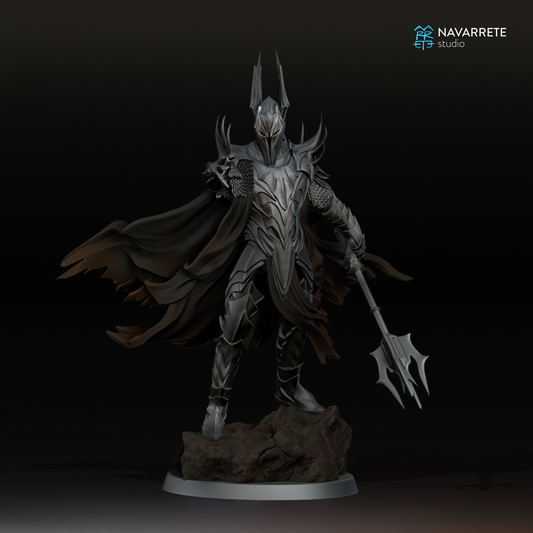 Detailed image of The Lord of Shadows tabletop gaming miniature by Tattles Told 3D, featuring dark armor and shadowy details.