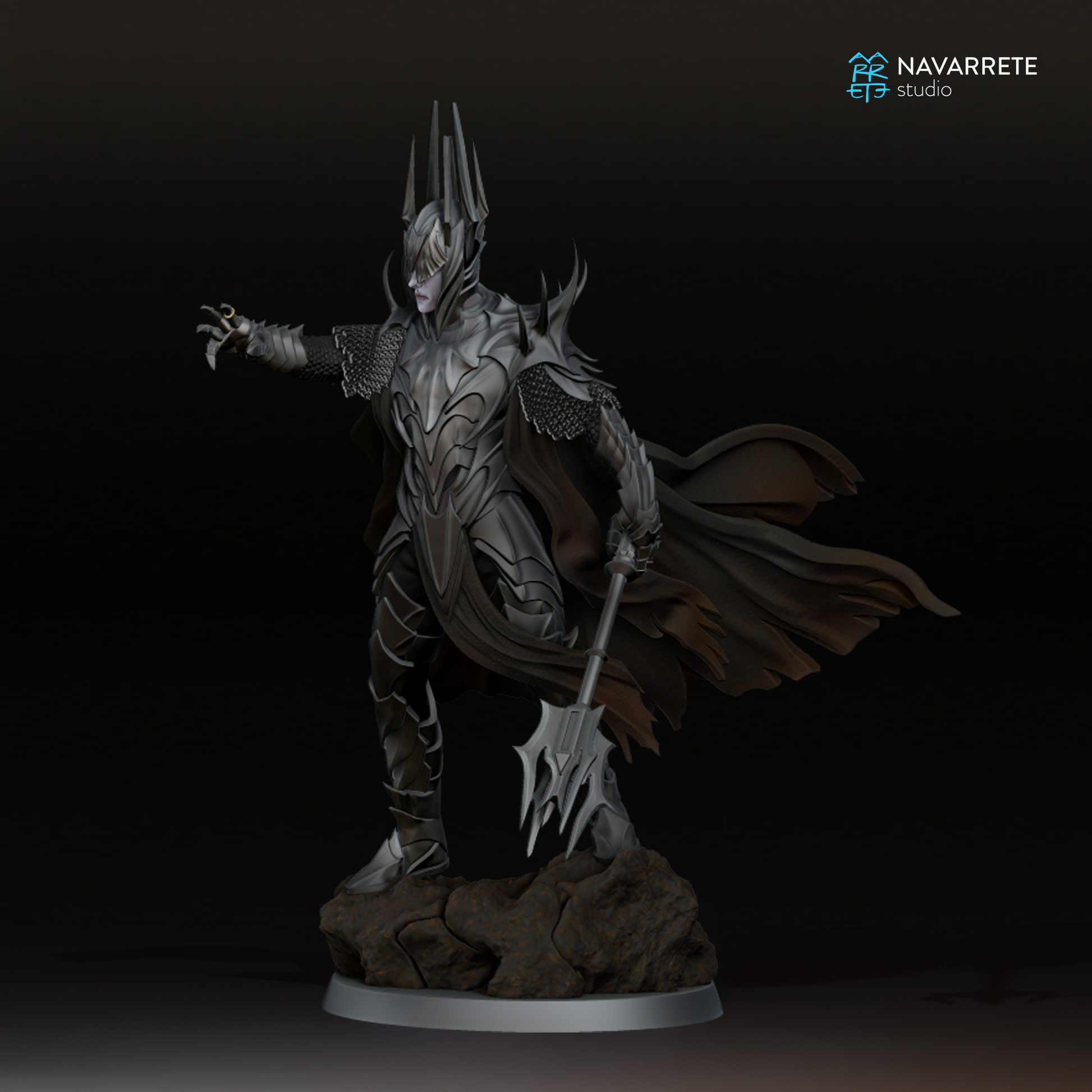 Detailed image of The Lord of Shadows tabletop gaming miniature by Tattles Told 3D, showcasing a dark, shadowy figure with intricate armor.