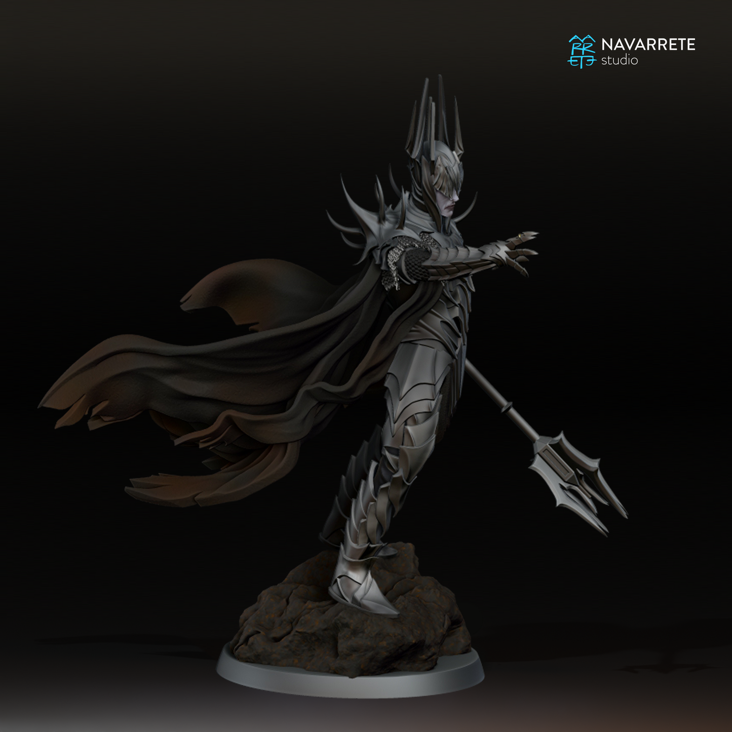 Detailed image of The Lord of Shadows tabletop gaming miniature by Tattles Told 3D, showcasing dark armor and shadowy features.