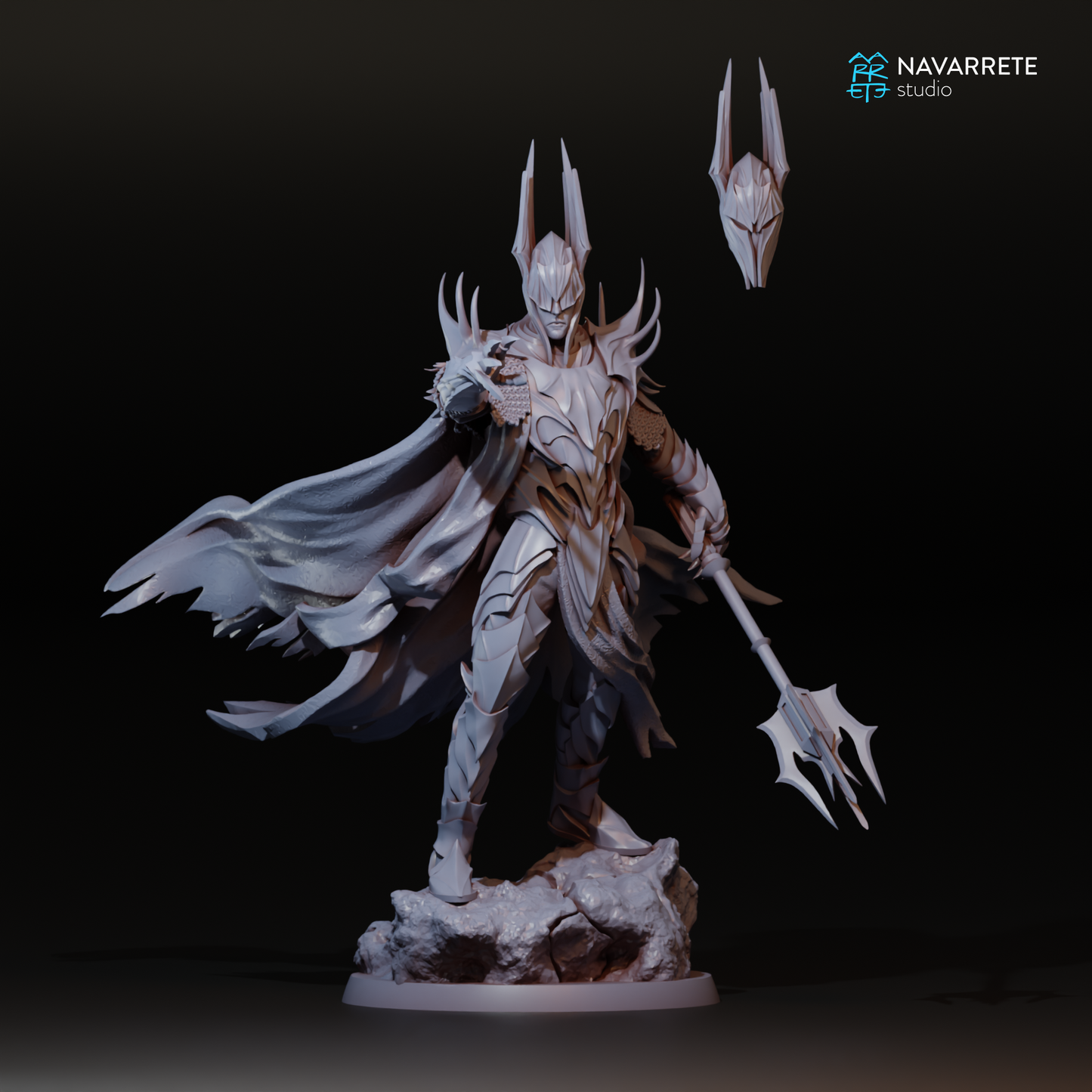 Detailed image of The Lord of Shadows tabletop gaming miniature by Tattles Told 3D, showcasing dark armor and intricate details.