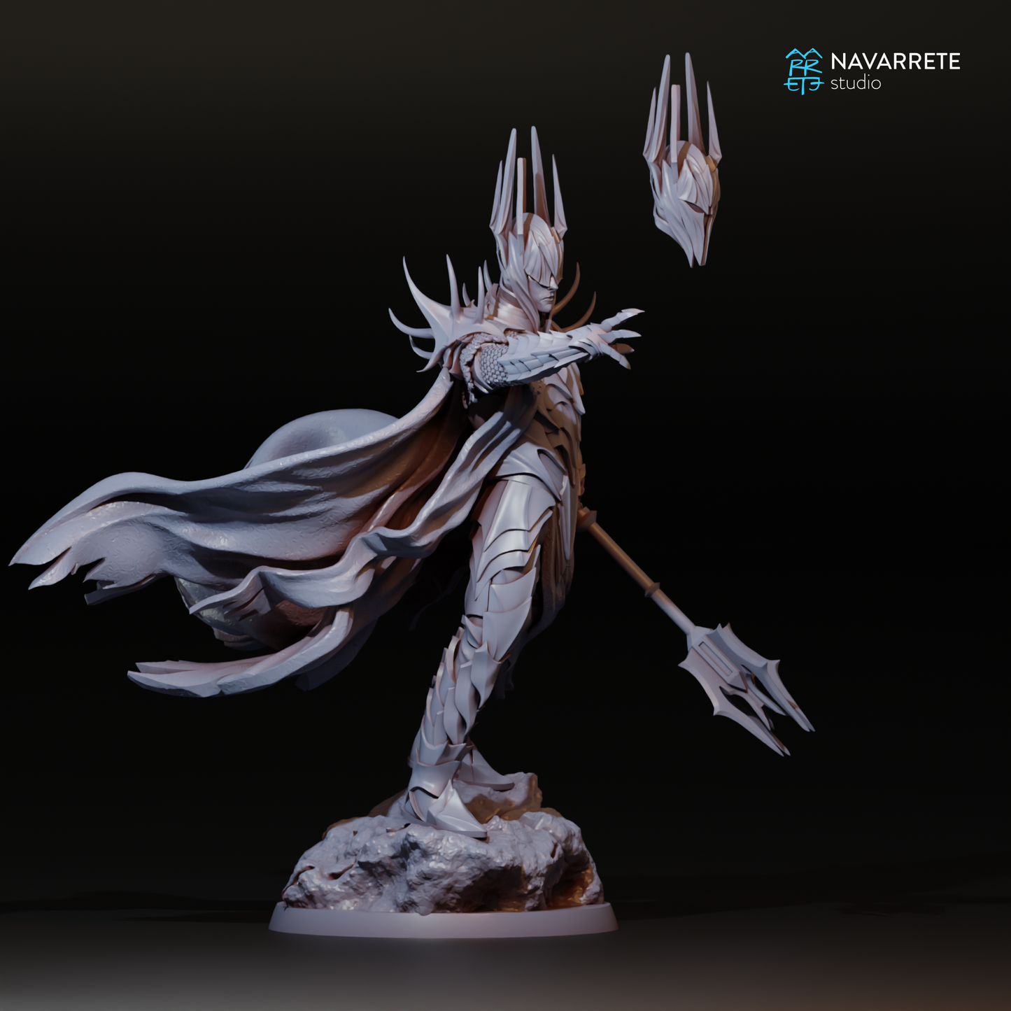 Detailed image of The Lord of Shadows tabletop gaming miniature by Tattles Told 3D, showcasing dark armor and shadowy features.