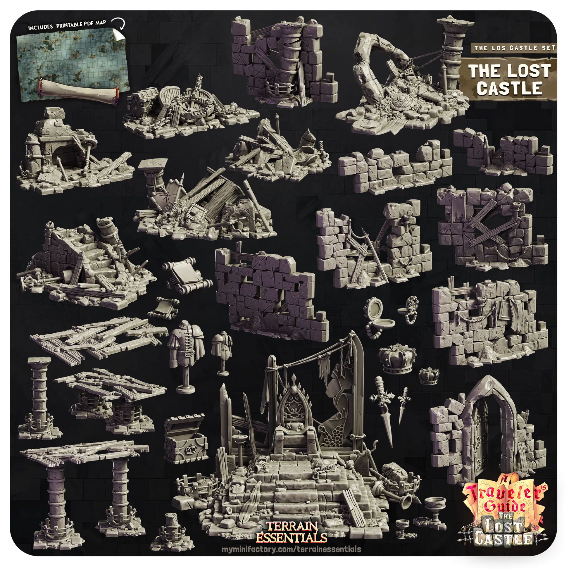 The Lost Castle Set | TTRPG Scatter Diorama Dollhouse Miniature | Terrain Essentials