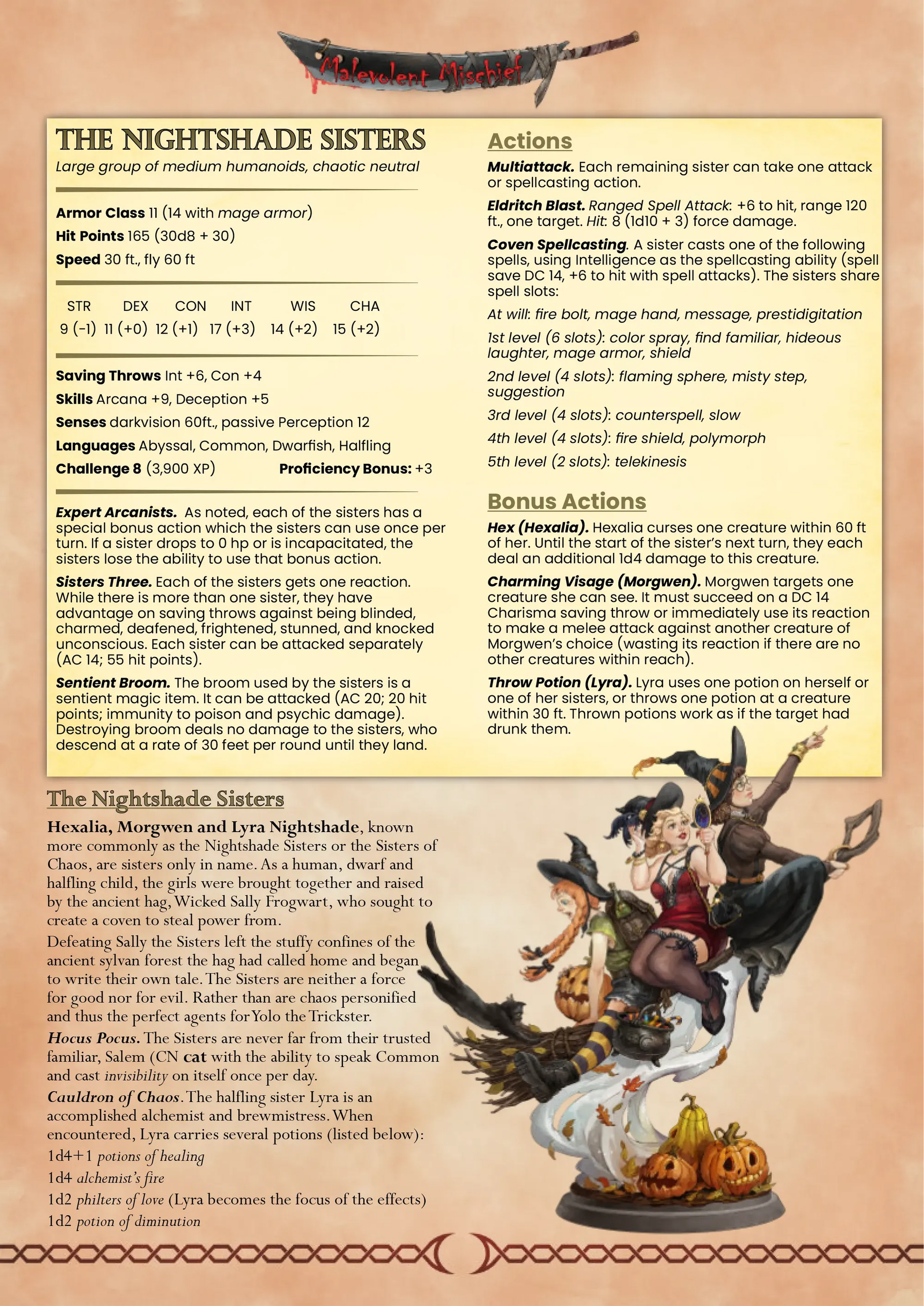 The Nightshade Sisters, Hexalia, Lyra, and Morgwen | Gaming or Display Miniature | White Werewolf Tavern