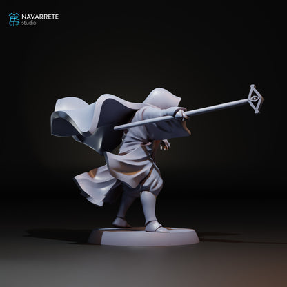 Miniature of The Perpetual from Tattles Told 3D, depicting a detailed tabletop gaming figure with a horse, created by Navarrete Studio.