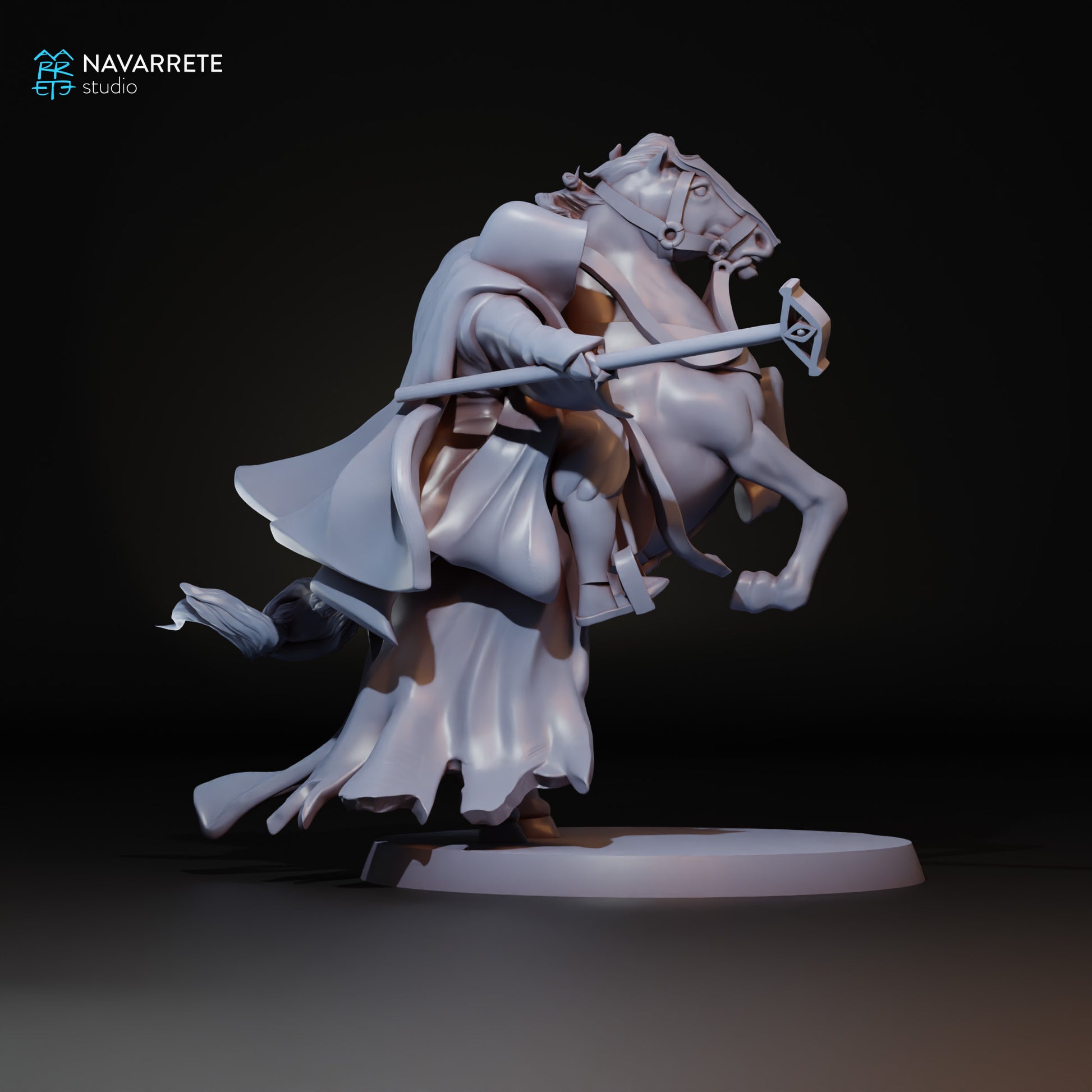 Miniature of The Perpetual tabletop gaming figure by Tattles Told 3D, featuring a detailed horse and rider from Navarrete Studio.