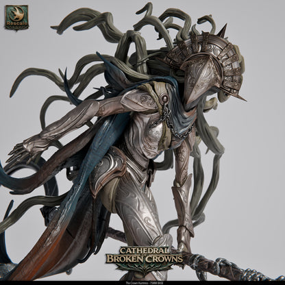Rescaled Crown Huntress miniature from Cathedral of Broken Crowns for D&D TTRPG, crafted by Tattles Told 3D.