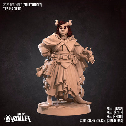 Bullet Heroes, Tiefling Cleric (Female) | D&D Pathfinder TTRPG Miniature | Bite the Bullet
