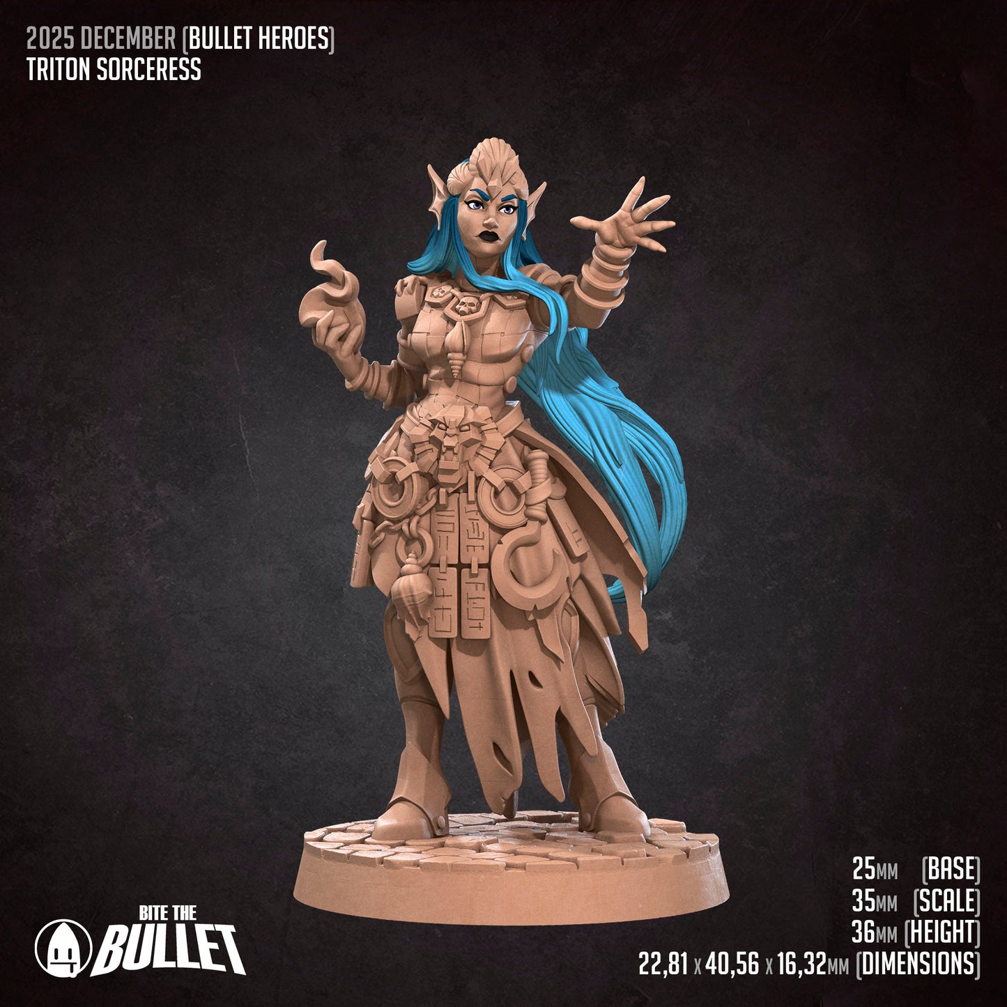 Bullet Heroes, Triton Sorceress | D&D Pathfinder TTRPG Miniature | Bite the Bullet
