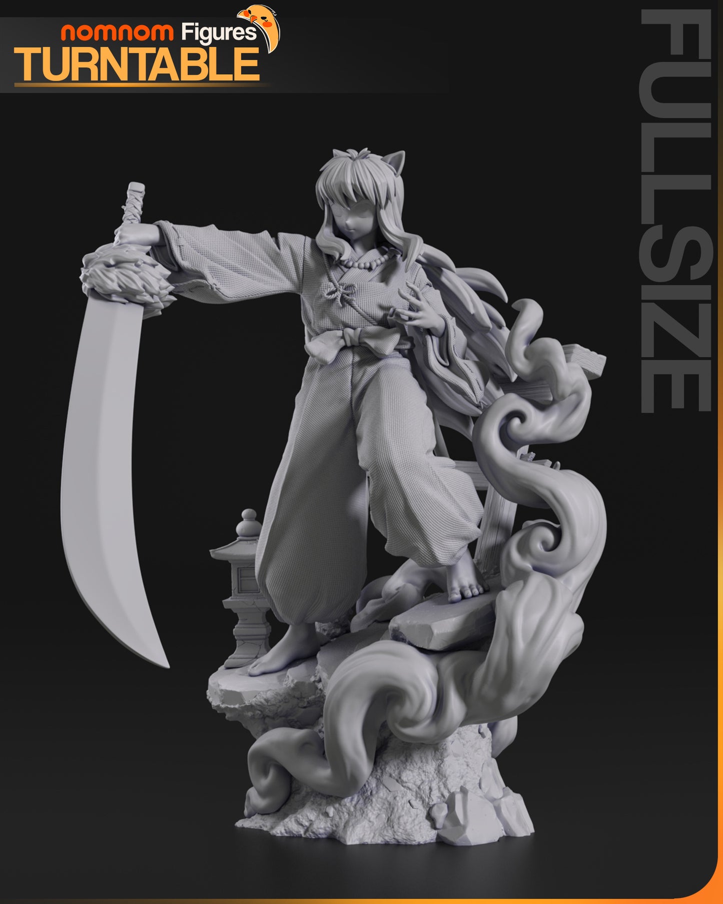 Resin garage kit figure of a half demon dog by Tattles Told 3D, displayed on a turntable, detailed fan art sculpture.