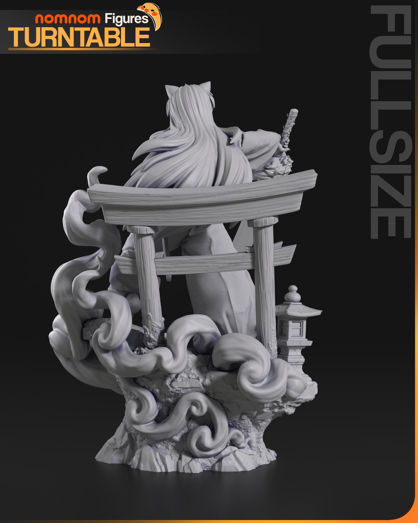 Half Demon Dog resin garage kit figure by Tattles Told 3D, displayed on turntable with detailed demon dog features and fan art design.