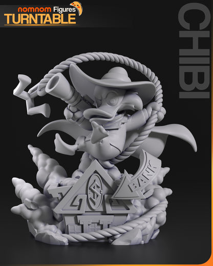 Resin garage kit figure of Chibi Gettin' Dangerous from Nomnom Figures, displayed on a turntable, crafted by Tattles Told 3D.