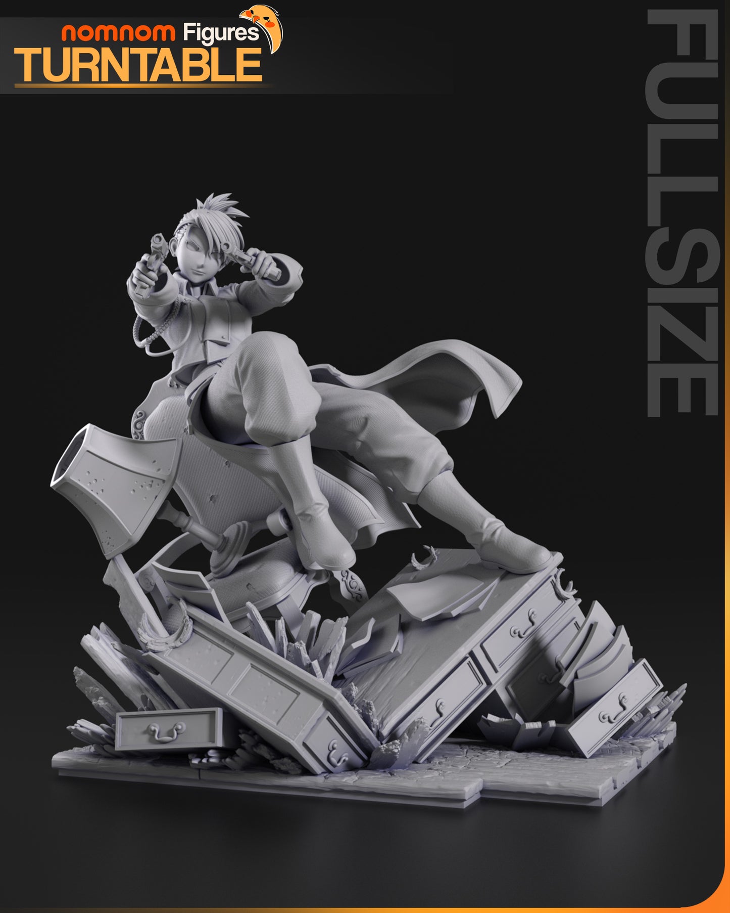 Resin garage kit figure of Sharpshooting Lieutenant by Tattles Told 3D, displayed on turntable, featuring detailed fan art design.
