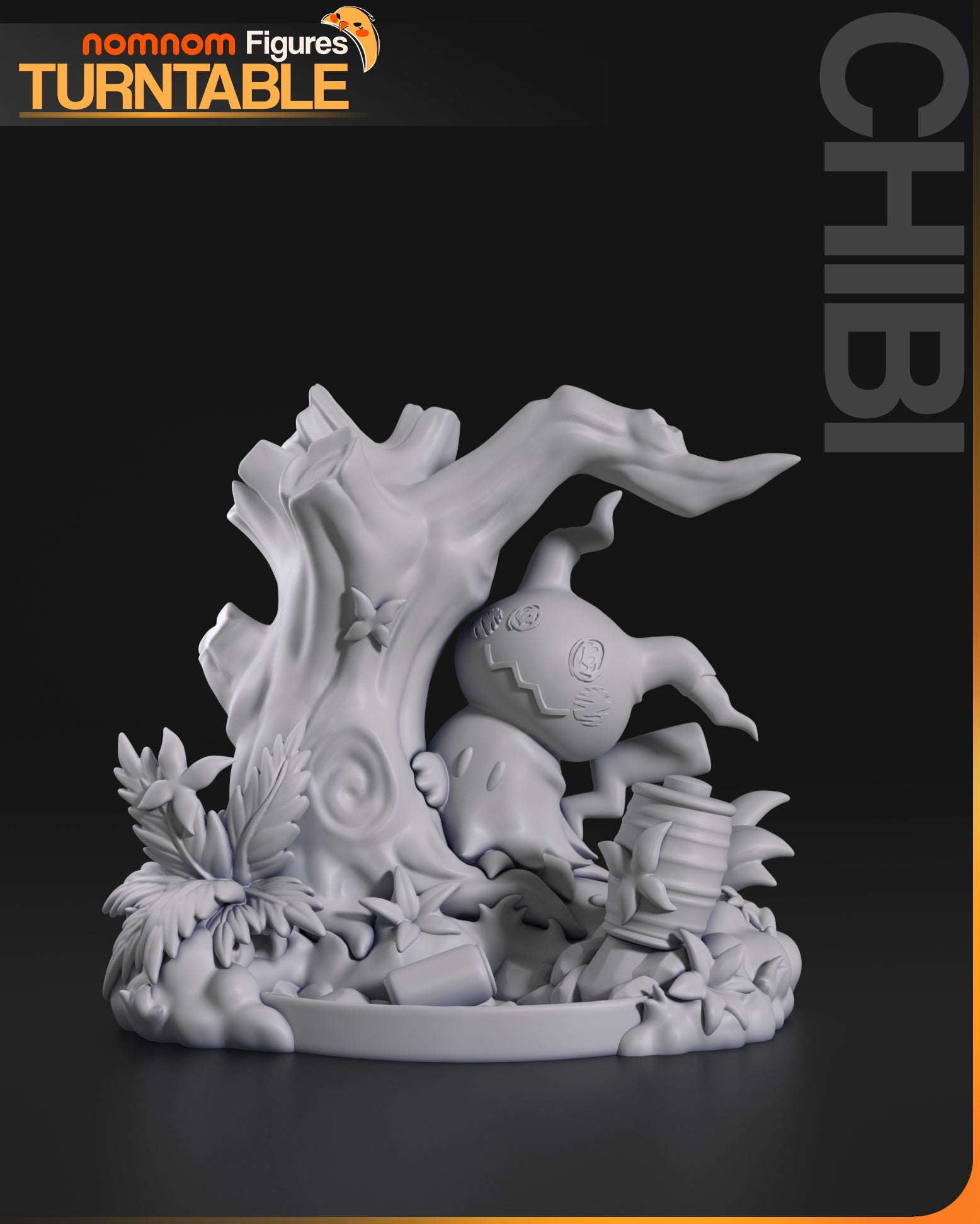 Resin garage kit figure of Chibi Shy Disguised Ghost by Tattles Told 3D on a turntable, showcasing detailed anime fan art design