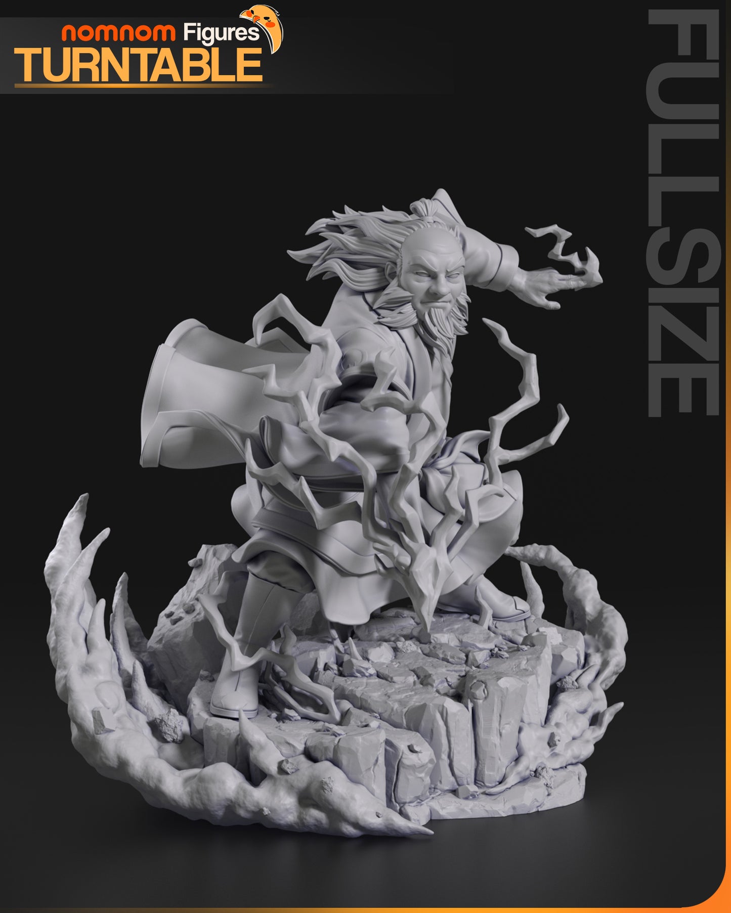 Resin garage kit figure of Lotus Warrior Mentor from Tattles Told 3D, displayed on a turntable, detailed fan art collectible.