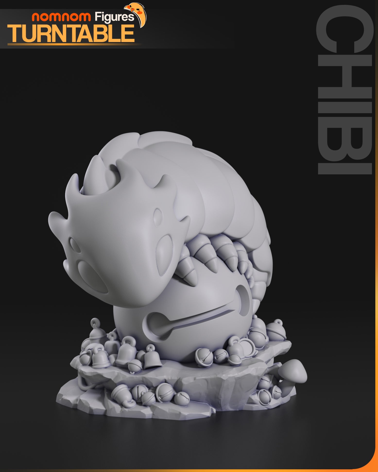 Resin garage kit figure of Chibi Bell Keeper by Tattles Told 3D, displayed on turntable, detailed anime fan art collectible.