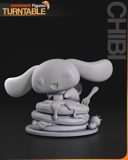 Resin garage kit figure of Chibi Sugar Stack Sweetie by Tattles Told 3D on a turntable, showcasing detailed anime fan art design.